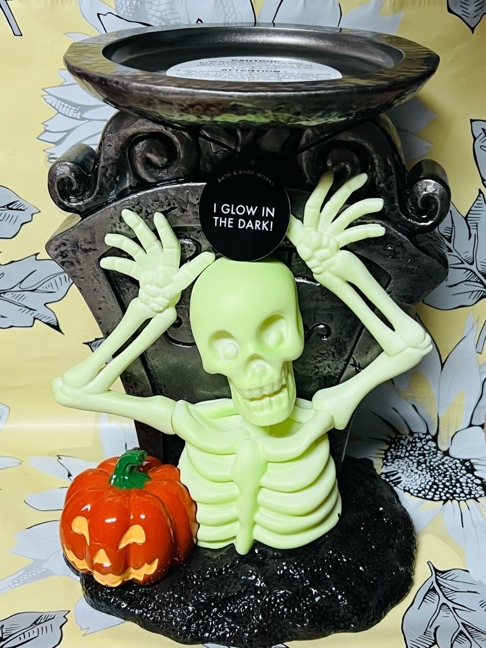 Bath & Body Works Glow-in-the-Dark Skeleton Boo! Pedestal 3-Wick Candle Holder